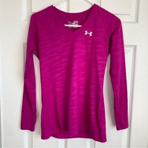 Under Armour womens size XS pink zebra print camo long sleeve top- heatgear